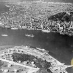Foto do Porto de Santos no início do século XX, período de crescimento que favoreceu a criação do clube.